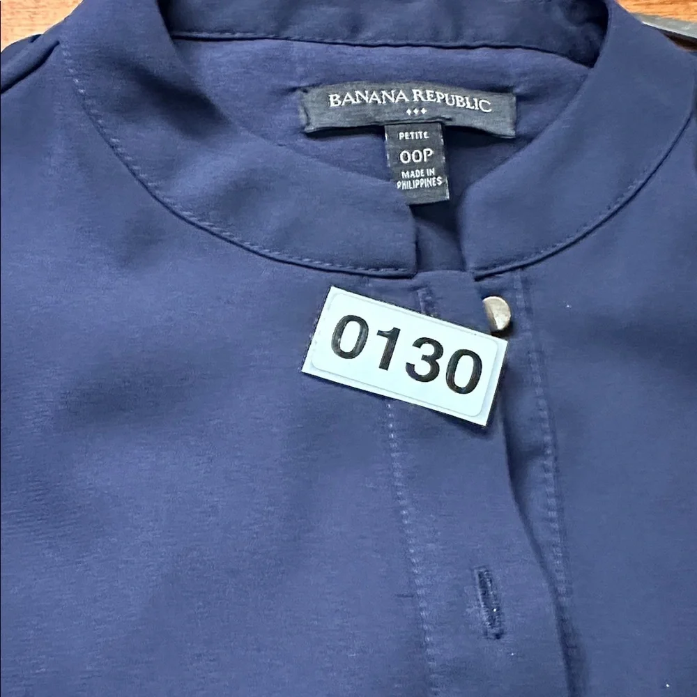 Banana Republic Navy Business Tailored Ruffle Sleeve Button-Down Dress - Picture 8 of 8
